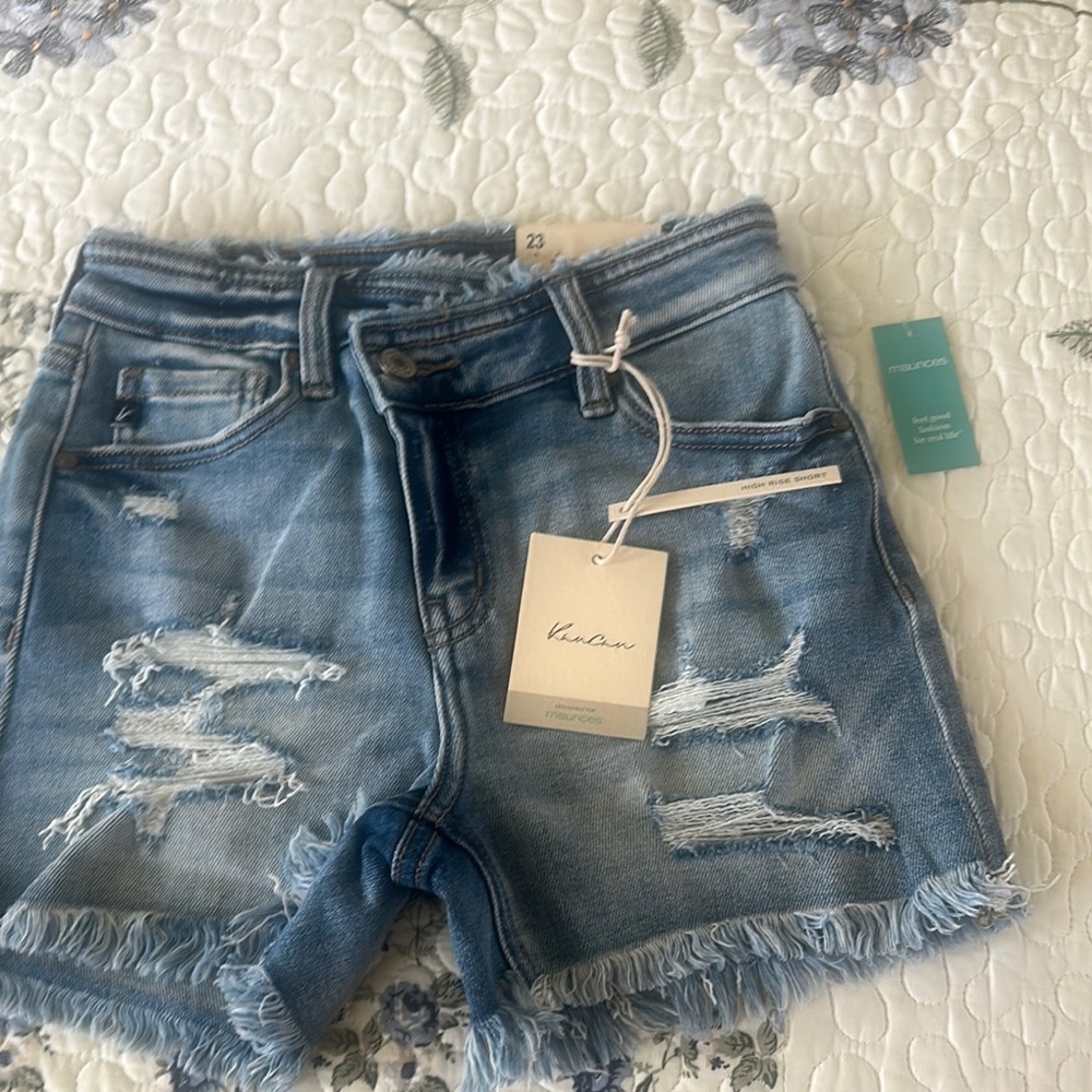 KanCan Blue Distressed Jean Shorts with Frayed Hem